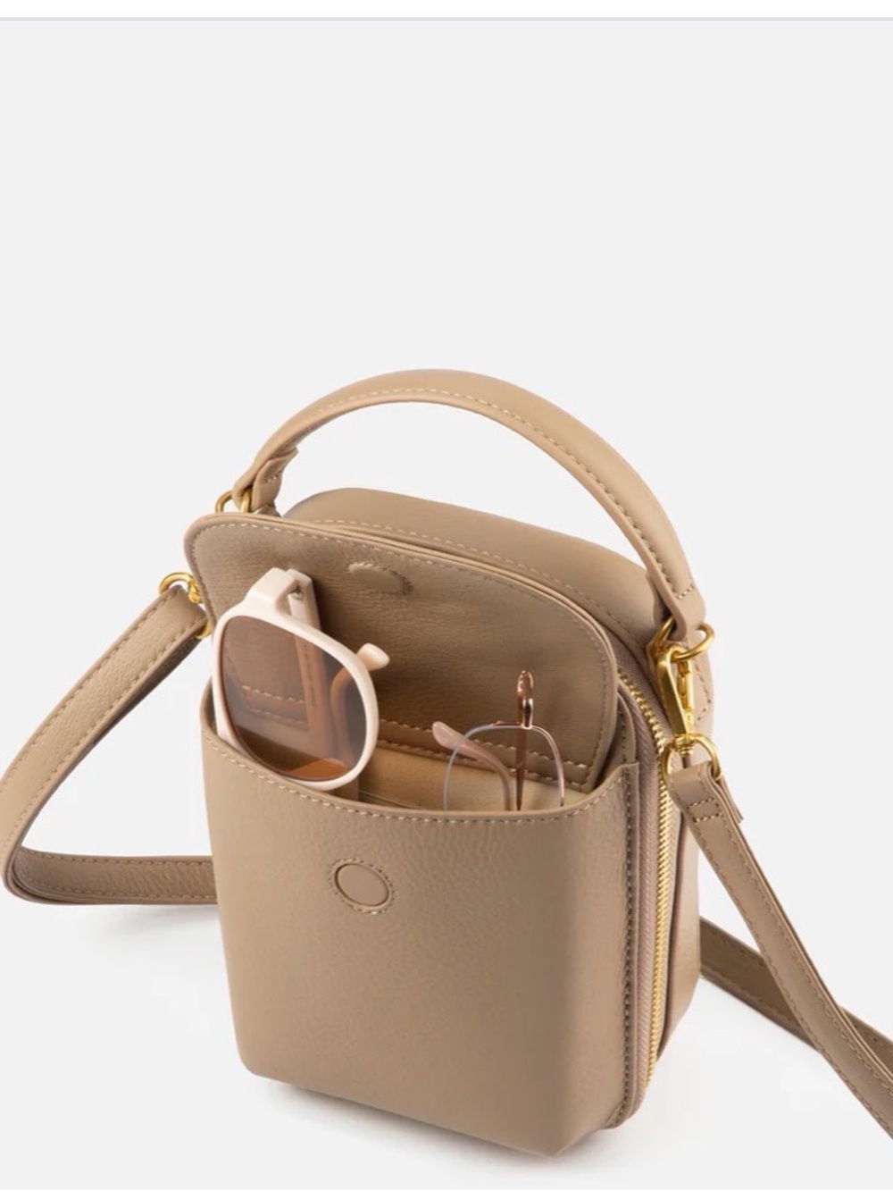 Compact Taupe Mini Crossbody Bag with Top Handle - Picture 2 of 10